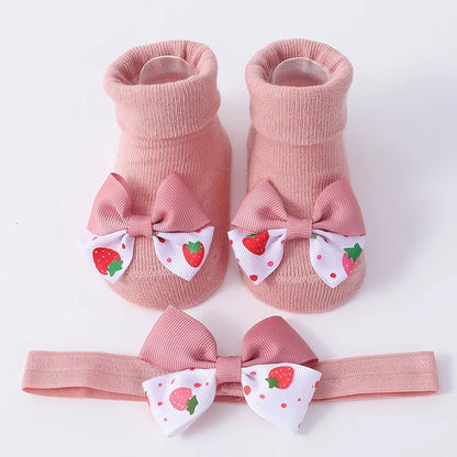 Conjunto de meias e bandana para o bebê, conjunto de 2 peças, bola de pelúcia bonito, para recém-nascido, para crianças