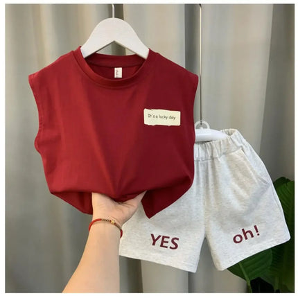 Conjunto de colete sem mangas de duas peças para meninos e meninas, bonito para meninos e crianças, moda verão, novo, 2024