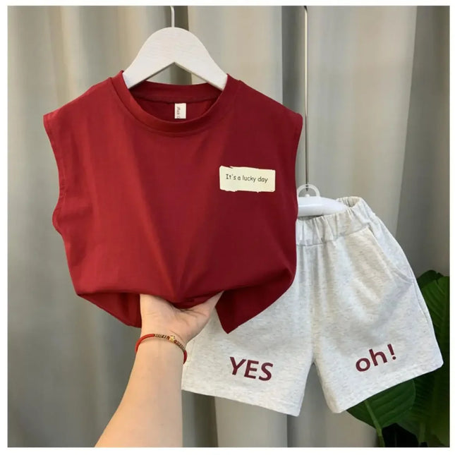 Conjunto de colete sem mangas de duas peças para meninos e meninas, bonito para meninos e crianças, moda verão, novo, 2024