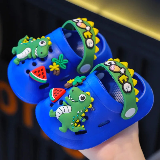 Verão crianças chinelos buraco crianças sandálias macio anti-skid dos desenhos animados dinossauro diy design interior antiderrapante meninos meninas sapatos de praia