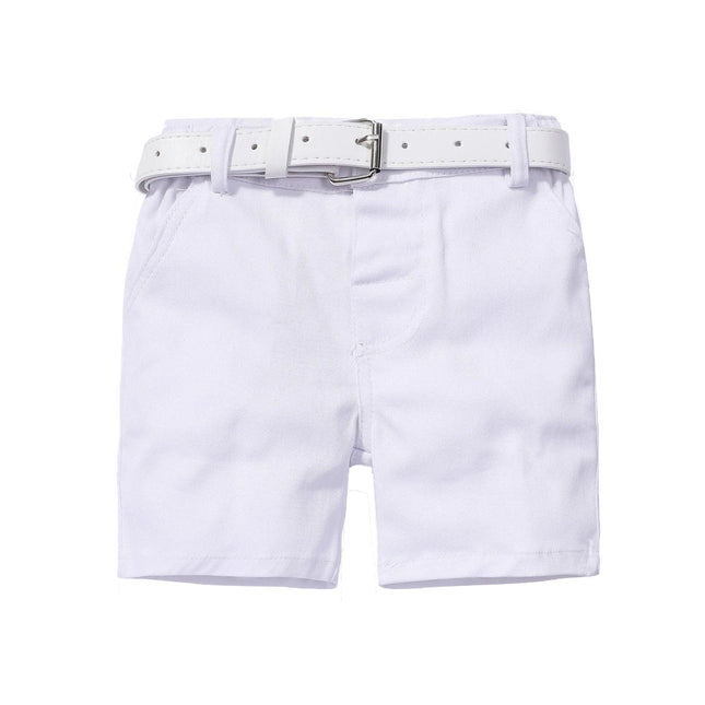 Camisa estampada coroa com laço e cinto de couro para meninos, roupa formal infantil, conjunto de roupas de festa de aniversário, verão, 1, 2, 3, 4, 5, 6 anos