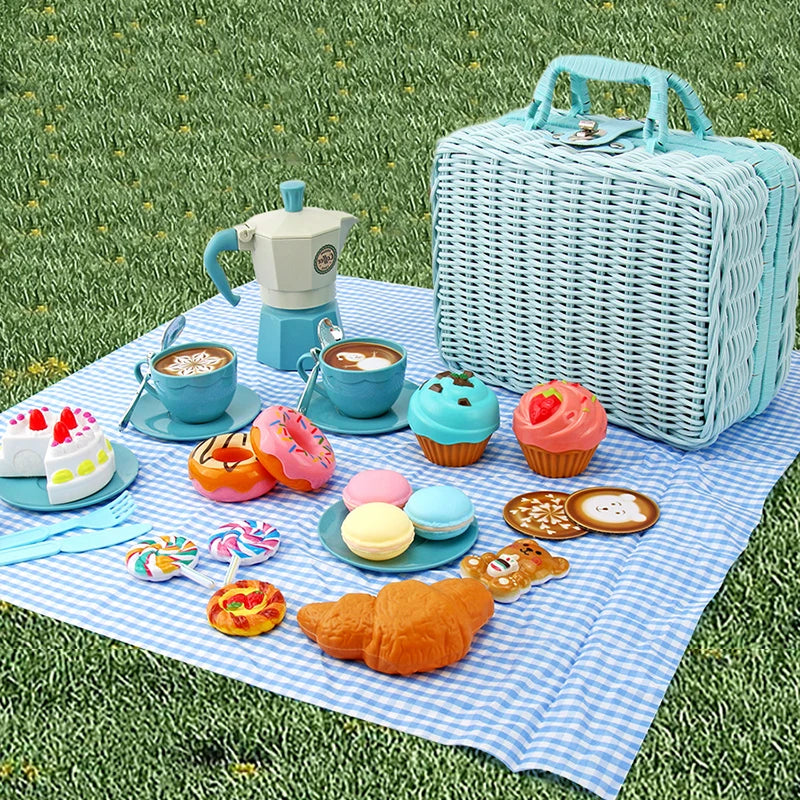 Pretend Play Kitchen Food Set For Girls, Chá da Tarde, Simulação, Sobremesa, Lanche, Café, Jogos de Festa, Casa, Brinquedos Infantis, Piquenique