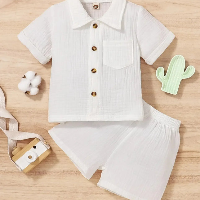 Confortável conjunto de shorts de algodão respirável bebê menino e menina, camisa casual, conjunto esportivo de verão, cor sólida, moda fofa, 2 peças