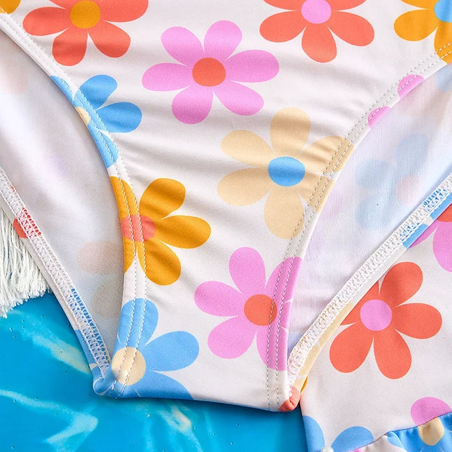 3 peças biquíni floral 2025 meninas maiô de cintura alta crianças banho & saia praia rosa crianças natação maiô