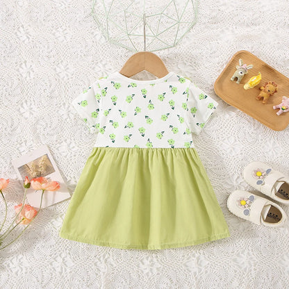 Vestido de alça de flor para bebê, Decoração de flores, colarinho dobrável, doce vestido de princesa, verão, novo