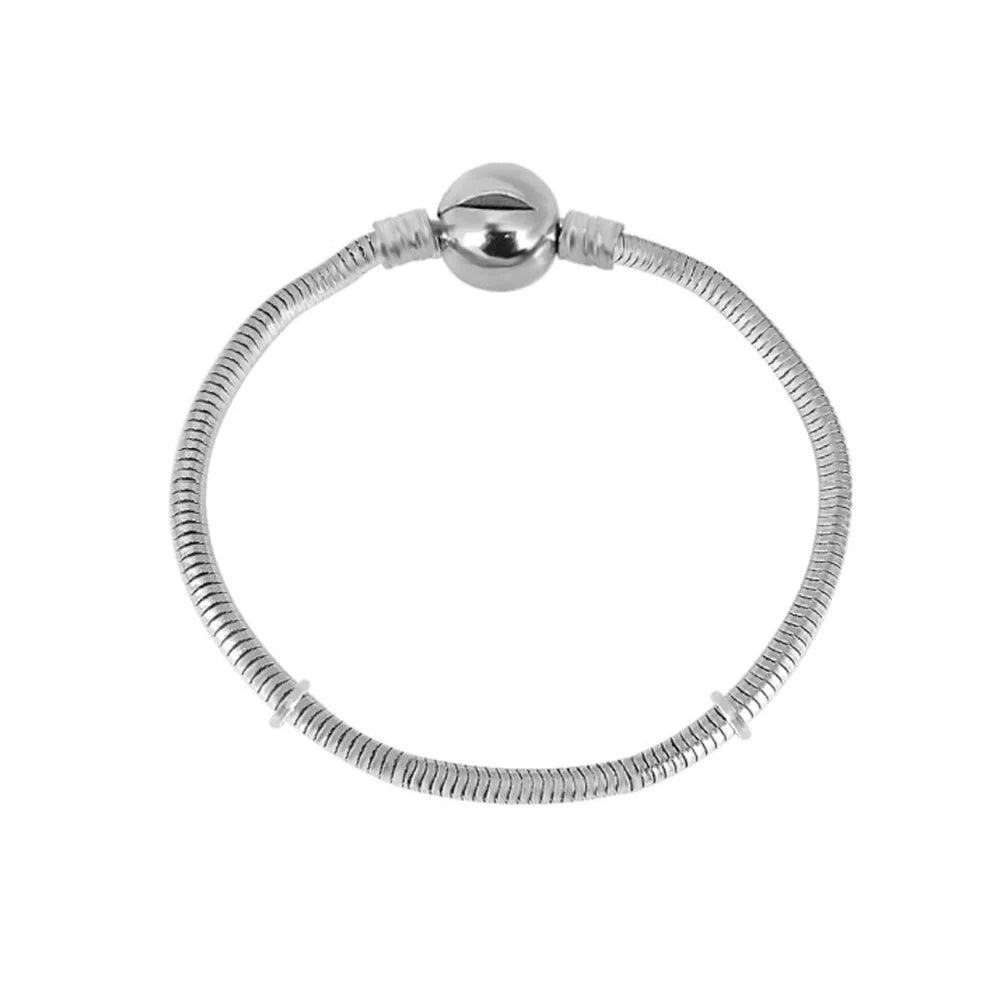 Pulseira de aço inoxidável para crianças, coração feminino, Pandoraer, Corrente de Cobra, Fits Original Charme, Presente da jóia das crianças