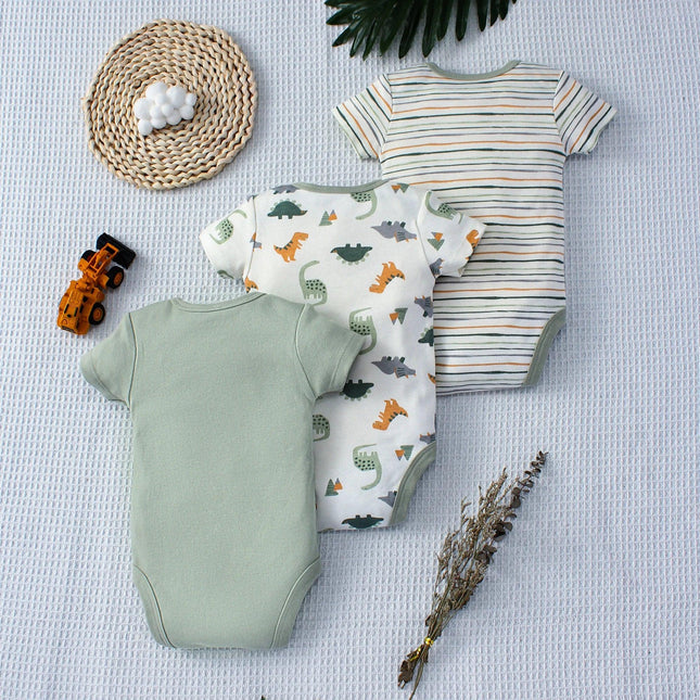 Conjunto de 3 Body Bebê Verão - Dinossauro e Listras