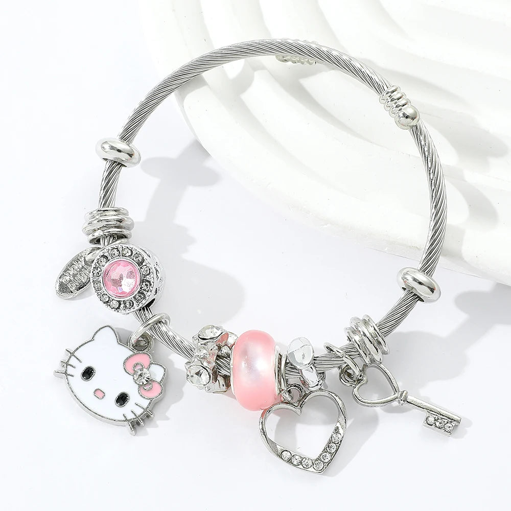 Sanrio Encantos Dos Desenhos Animados Pulseiras, Kawaii Olá Kitty, Contas Pingente, Correntes De Mão, Pulseira Bonito, Jóias Acessórios, Presentes para Meninas