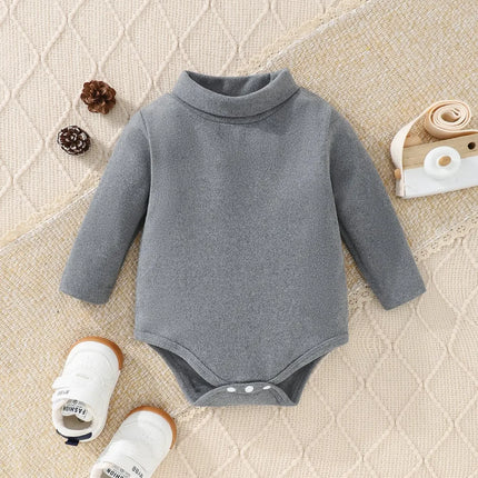Roupas de veludo monocromáticas para bebês, confortáveis e quentes, manga comprida, gola alta, triângulo simples, roupas casuais, 3 peças, outono e inverno