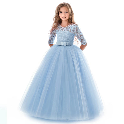 Girls 'Long Lace Prom Gowns, Vestidos de dama de honra para crianças, Adolescentes Girl Party Dress, Princesa Evening Vestido De Noiva Formal