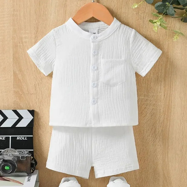 Conjunto de roupas esportivas de algodão para lazer infantil, camiseta de lazer, roupas fofas, loungewear monocromático com bolsos, roupas novas de meninos, verão
