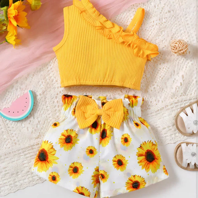 Conjunto de roupas de algodão sem mangas do recém-nascido, estampa do arco grande, casual diário, novo, verão