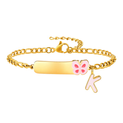 Pulseiras com pingentes iniciais Vnox A-Z para bebês meninas, pulseiras com identificação de data de aniversário com nome personalizado, presente de batismo de aço inoxidável antialérgico