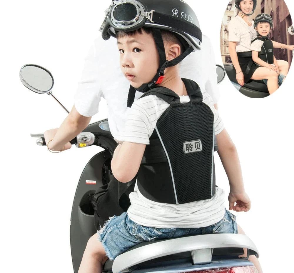 Segurança motocicleta cinto de segurança para crianças, protetor de volta hold, Reflect Vest, ajustável Kids Safe Strap, arnês transportadora, 2 cores