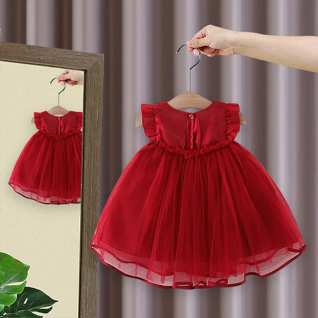 Vestido de princesa manga voadora infantil, roupa de verão feminina, novo estilo, fio de nuvem infantil, vestido de bebê