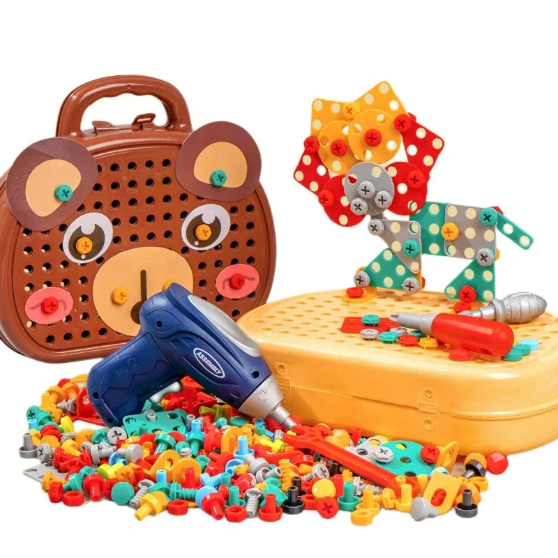 Caixa de Ferramentas Elétrica para Crianças, Ferramenta de Perfuração, Parafuso Montessori Puzzle, Finja Brincar Brinquedos para Crianças, Presente dos Meninos, 4 a 6 Anos