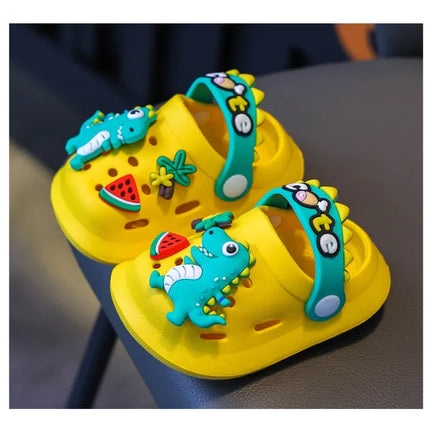 Verão crianças chinelos buraco crianças sandálias macio anti-skid dos desenhos animados dinossauro diy design interior antiderrapante meninos meninas sapatos de praia