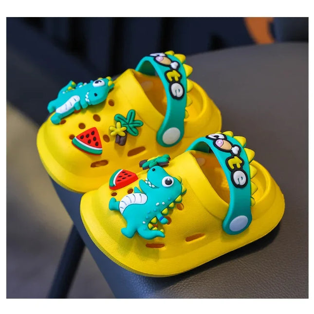 Verão crianças chinelos buraco crianças sandálias macio anti-skid dos desenhos animados dinossauro diy design interior antiderrapante meninos meninas sapatos de praia