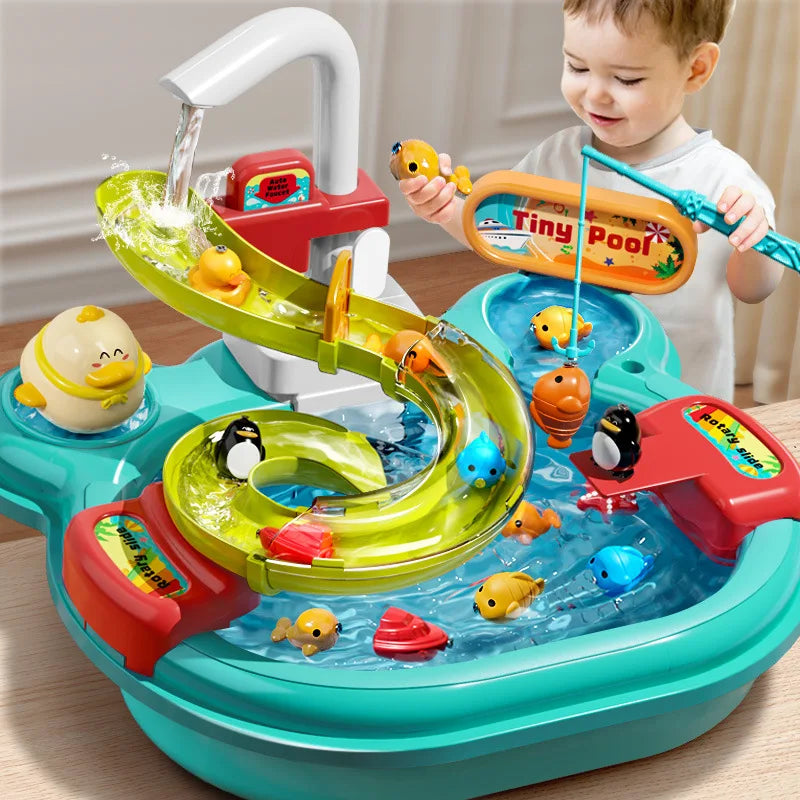 Máquina de lavar louça elétrica para crianças, cada cozinha, jogo automático, quebra-cabeça de água, brinquedos de pesca, parque aquático