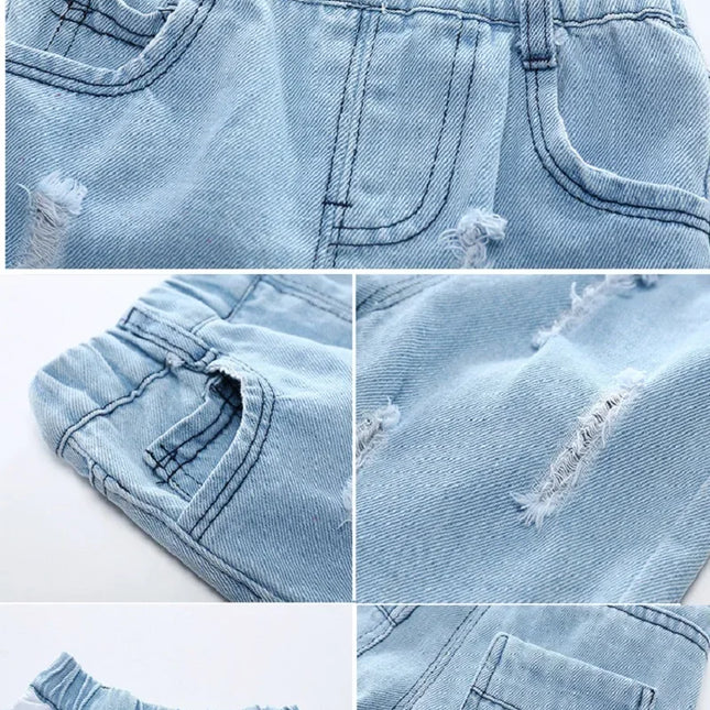 Shorts de praia jeans infantil, calça curta infantil, roupa de bebê, Capris de verão, algodão, meninos, 2 a 9 anos, KF553