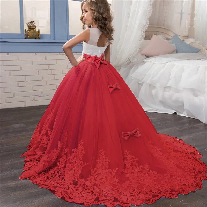 Girls 'Long Lace Prom Gowns, Vestidos de dama de honra para crianças, Adolescentes Girl Party Dress, Princesa Evening Vestido De Noiva Formal