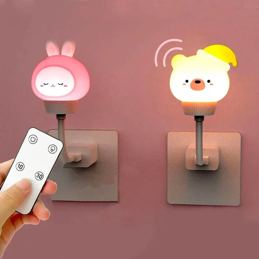 LED USB Night Light para crianças, lâmpada bonito dos desenhos animados, urso, pintinho, gatinho, controle remoto, bebê, criança, decoração do quarto, cabeceira