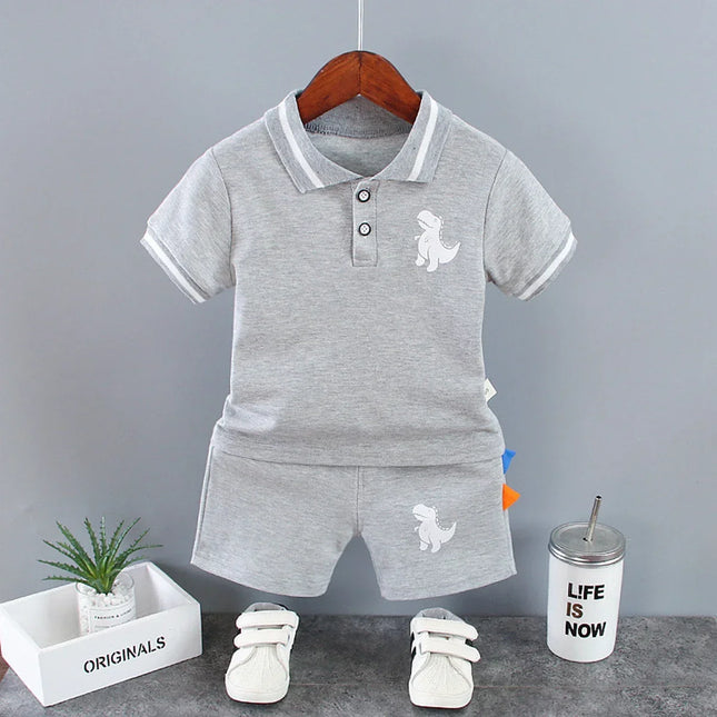 Baby Boys Dinosaur Printed Clothes Set, Kids Outfits, Turn-Down Collar, T-shirts, Tops, Shorts, Conjuntos de roupas infantis, terno de verão, 2pcs