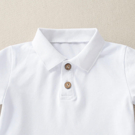 Camisa polo infantil de manga curta, camisa de algodão com shorts, roupa de verão para menino, botão de pescoço, 2 peças