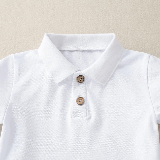 Camisa polo infantil de manga curta, camisa de algodão com shorts, roupa de verão para menino, botão de pescoço, 2 peças