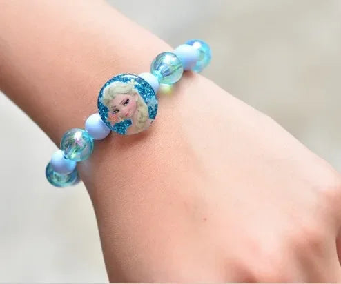 Nova disney kawaii frisado pulseira elsa anna congelado princesa anime jóias bonito espumante grânulo pulseira meninas crianças presentes de aniversário