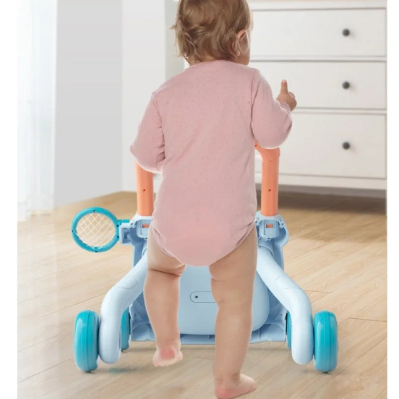 Anti-Rollover multifuncional Walker para o bebê, aprendendo a andar, brinquedos, música e pintura, 0-12 meses