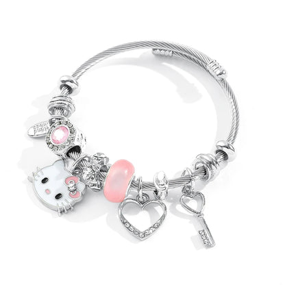 Sanrio Encantos Dos Desenhos Animados Pulseiras, Kawaii Olá Kitty, Contas Pingente, Correntes De Mão, Pulseira Bonito, Jóias Acessórios, Presentes para Meninas