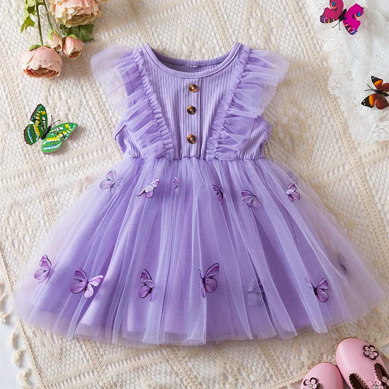 Vestido de Borboleta 3D para Bebés, 1 ° Aniversário, Vestido Baptizado, Casamento da Princesa, Vestidos de Festa Infantil, Renda, Batizado