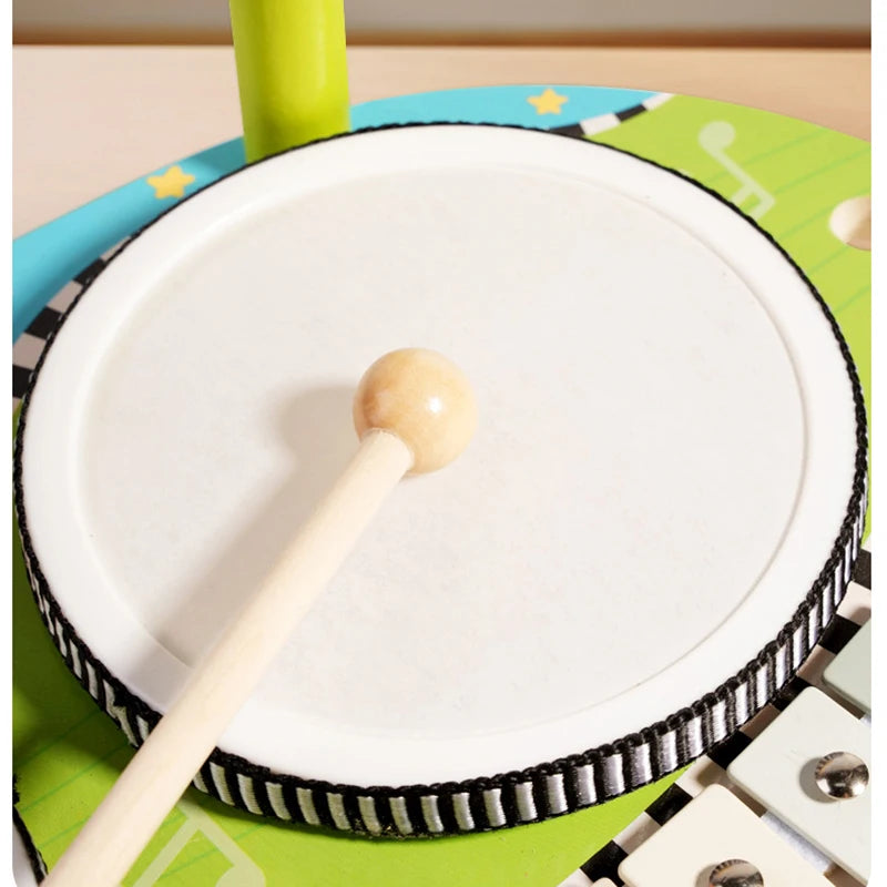 Xilofone de madeira para crianças, conjunto de tambor, sino de vento, instrumentos musicais sensoriais de percussão, brinquedos educativos montessori para crianças, presentes