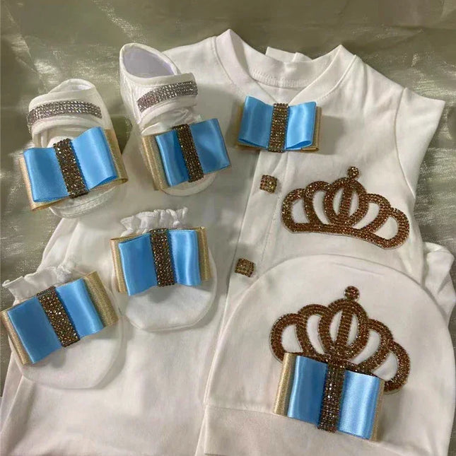 Nome personalizado bebê macacão menino algodão roupas de bebê recém-nascido 0-3 mês strass coroa jurken branco pijamas do bebê conjunto para meninos