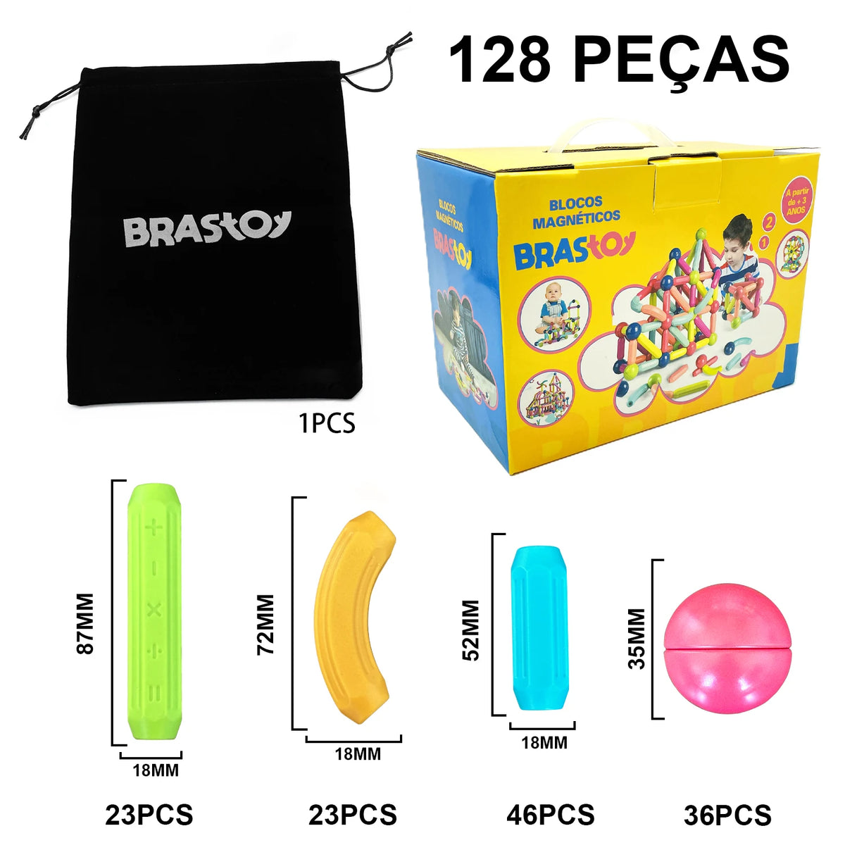 Magnética Blocos De Construção Magnético 128PCS Conjunto De ímã Bola Varas Haste Montessori Brinquedos Educativos Para Crianças