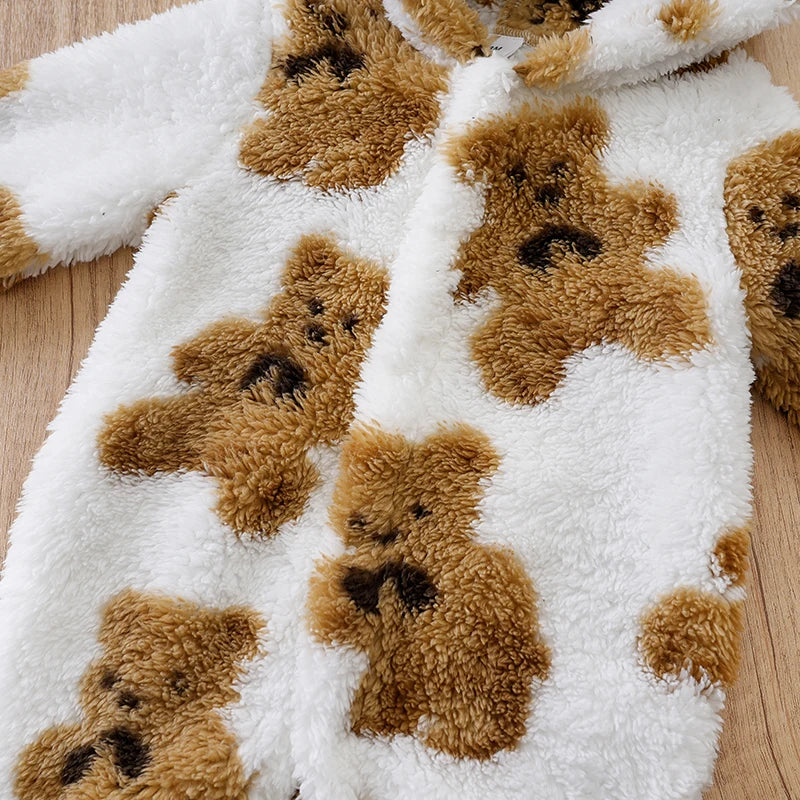 Urso Branco Recém-nascido Imprimir Romper de Manga Longa, Bodysuits Unisex, Roupas de Conforto, Roupas de Menino e Menina, 0 a 2 Anos, Inverno