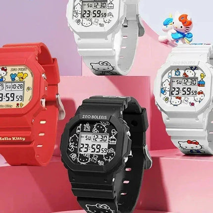 Relógio Sanrio Hello Kitty para Crianças, Relógio Digital LED, Relógio de Silicone Versátil Estudante, Relógio de Pulso Feminino, Relógio Esportivo Impermeável
