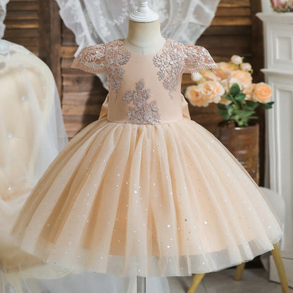 Vestidos de festa de primeiro aniversário para meninas, vestido curto de princesa com laço fofo de tule para casamento de 1 a 5 anos