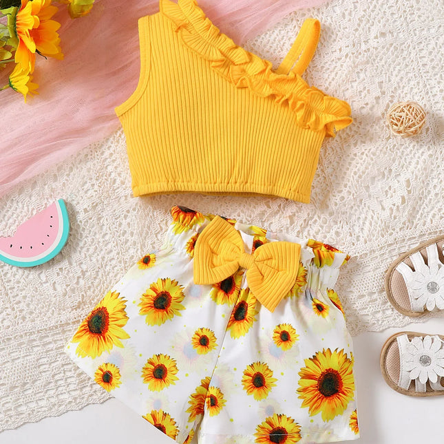 Conjunto de roupas de algodão sem mangas do recém-nascido, estampa do arco grande, casual diário, novo, verão