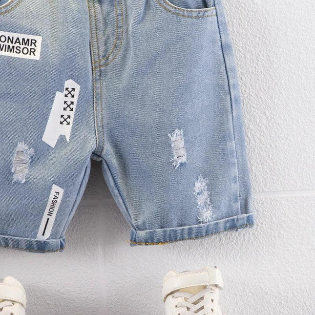 Shorts jeans para meninos, calças finas para bebê, calças de verão, elegantes, soltas, nova tendência