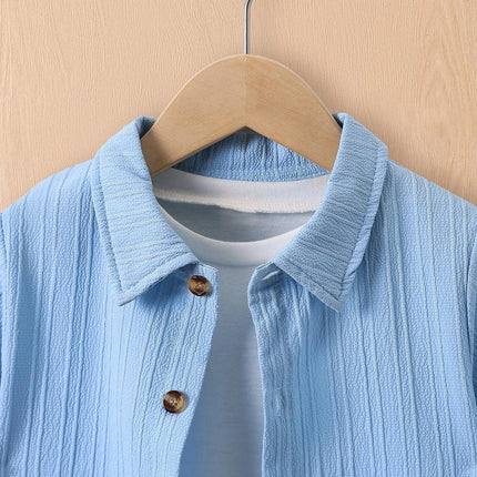 Conjunto de camisa e shorts de onda azul de 2 peças para meninos, roupas casuais infantis, simples, verão