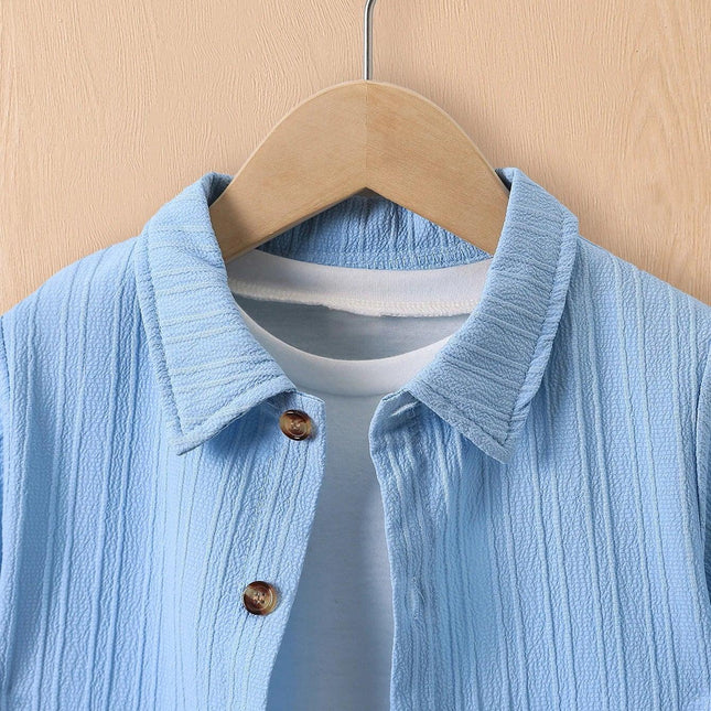 Conjunto de camisa e shorts de onda azul de 2 peças para meninos, roupas casuais infantis, simples, verão