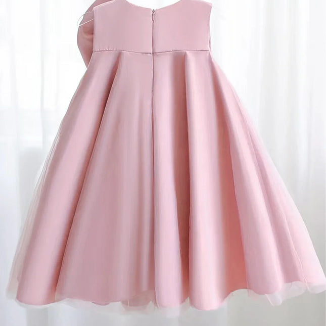 Vestido bonito da flor com arco grande, Vestido de festa de aniversário, Vestido de casamento, Lavando o vestido, Comunhão sagrada