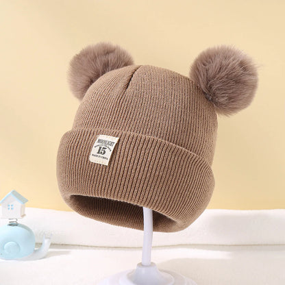 Chapéu de malha monocromático infantil, gorro Pom-Pom, quente, malha, bebê, meninos, meninas, crianças, acessórios de inverno