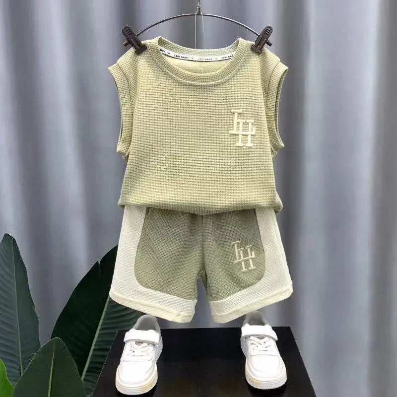 Kids Boys Summer Tank Top Set 2023 New Fashionable Baby Sleeveless Vestuário Para Crianças Legal E Bonito Vestuário