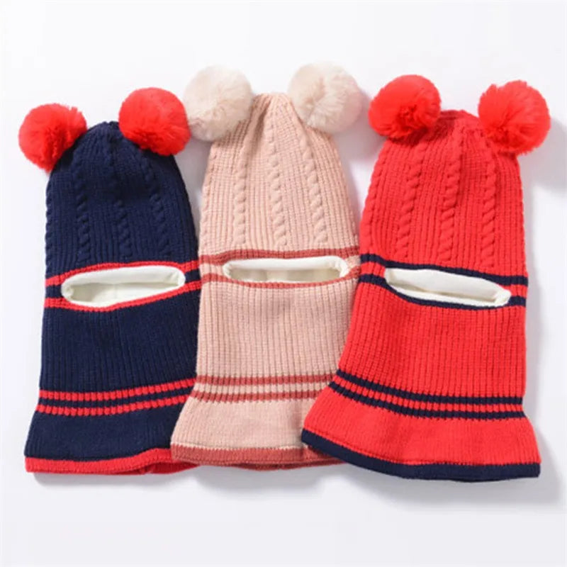 Chapéu de inverno para bebês, chapéu de malha com pompom para crianças, meninas e meninos, com forro de lã quente, chapéus para crianças