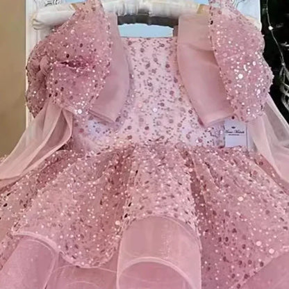 2024 crianças vestido de princesa ocasião formal roupas combinando trajes de um ano de idade do bebê meninas luxo arco lantejoulas roupa elegante