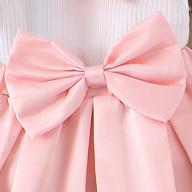3 pçs outono novo estilo para meninas de 0-3 anos confortável doce manga bolha topo + saia plissada rosa + chapéu conjunto