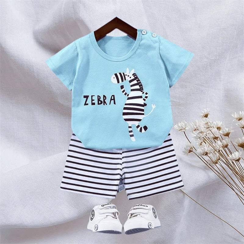 Conjunto infantil de roupas estampadas zebra, shorts de manga curta para meninos, terno casual esportivo de algodão macio, de 1 a 6 anos, verão